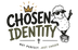 Logo with a sheep character, text 'Chosen Identity', and a crown on a white background.